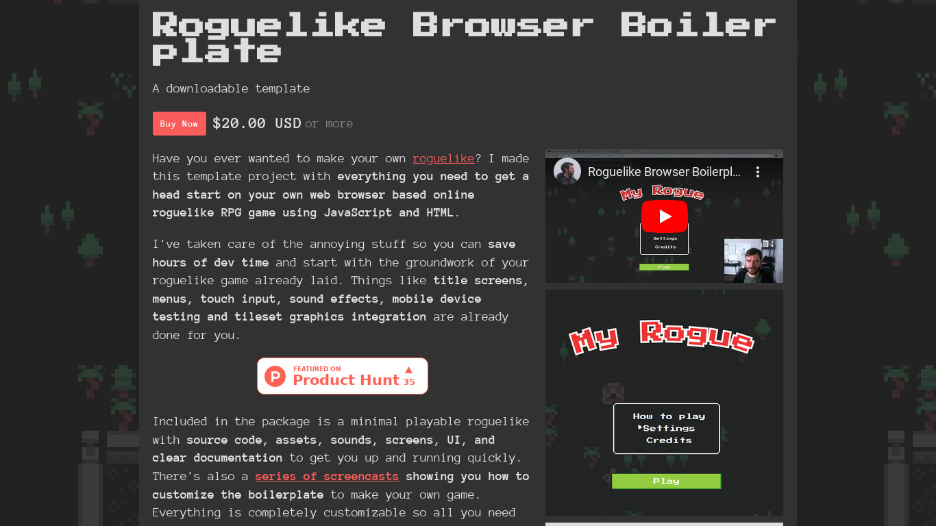 Roguelike Browser Boilerplate Landing page