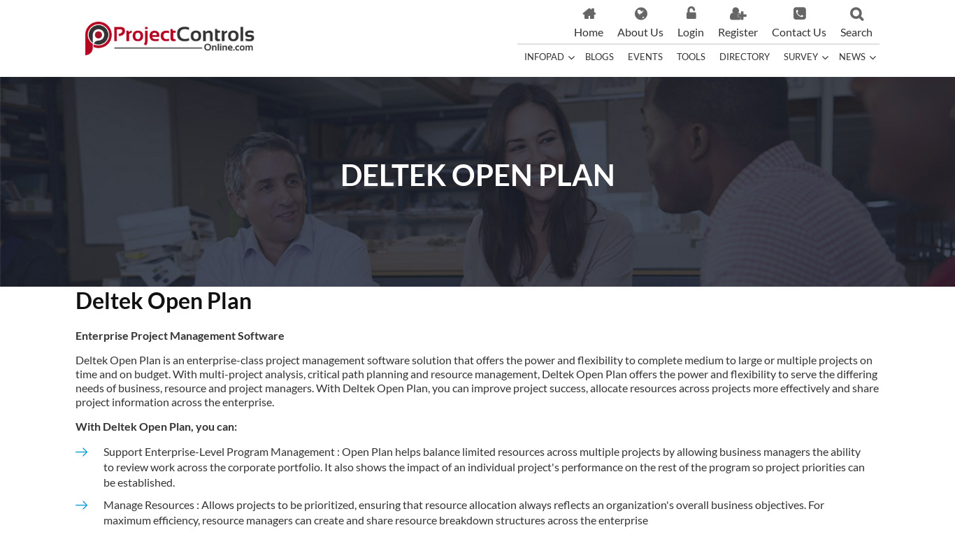 Deltek Open Plan Landing page