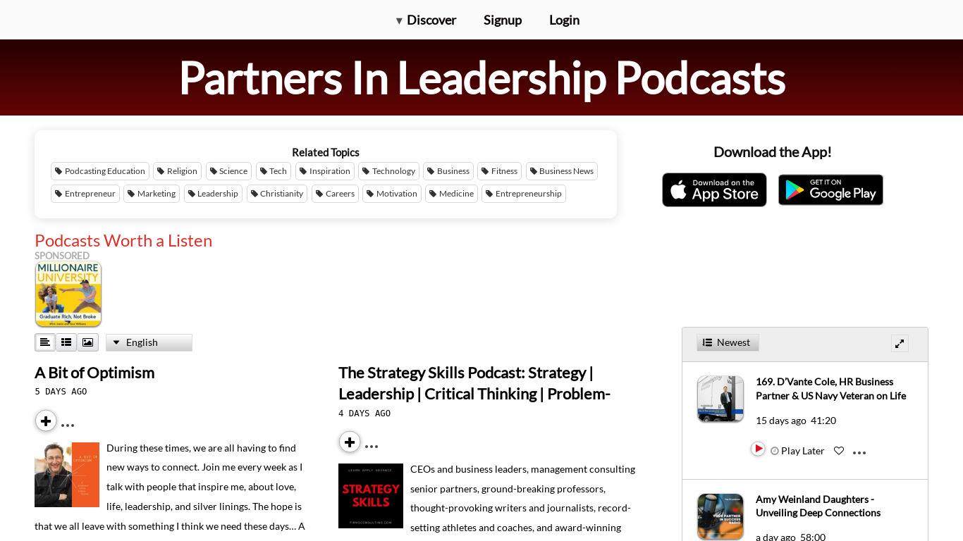 Partners in Leadership Landing page