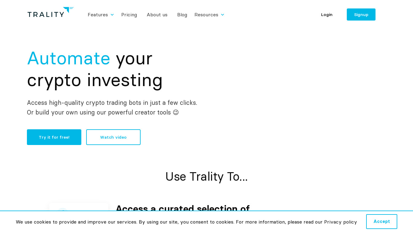 Trality Landing page