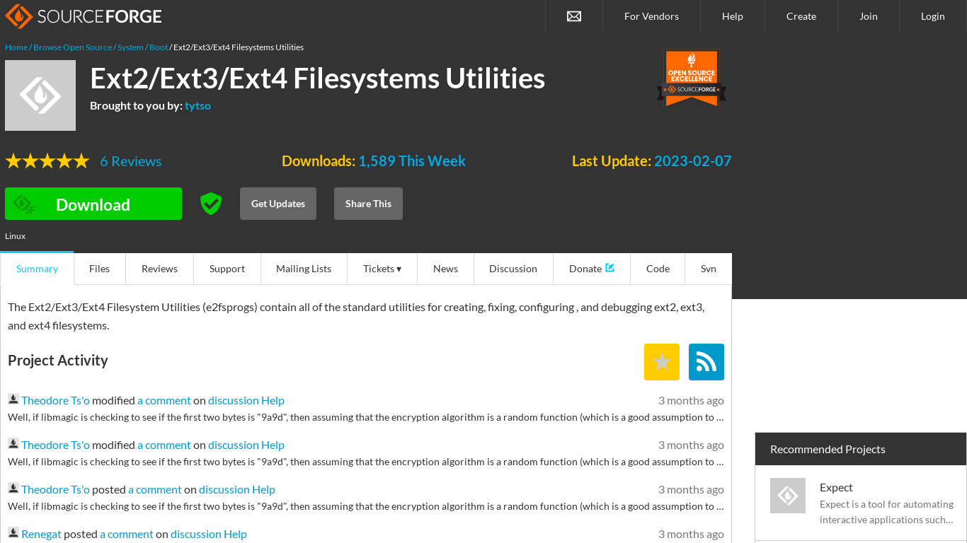 Ext2/3/4 Filesystem Utilities Landing page