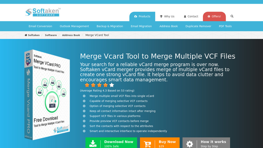 Softaken Merge vCard Landing Page