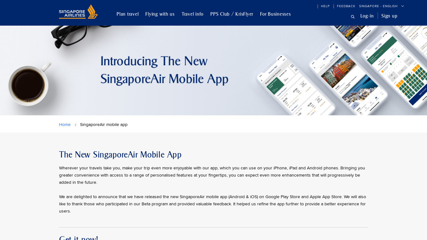 Singapore Airlines Landing page