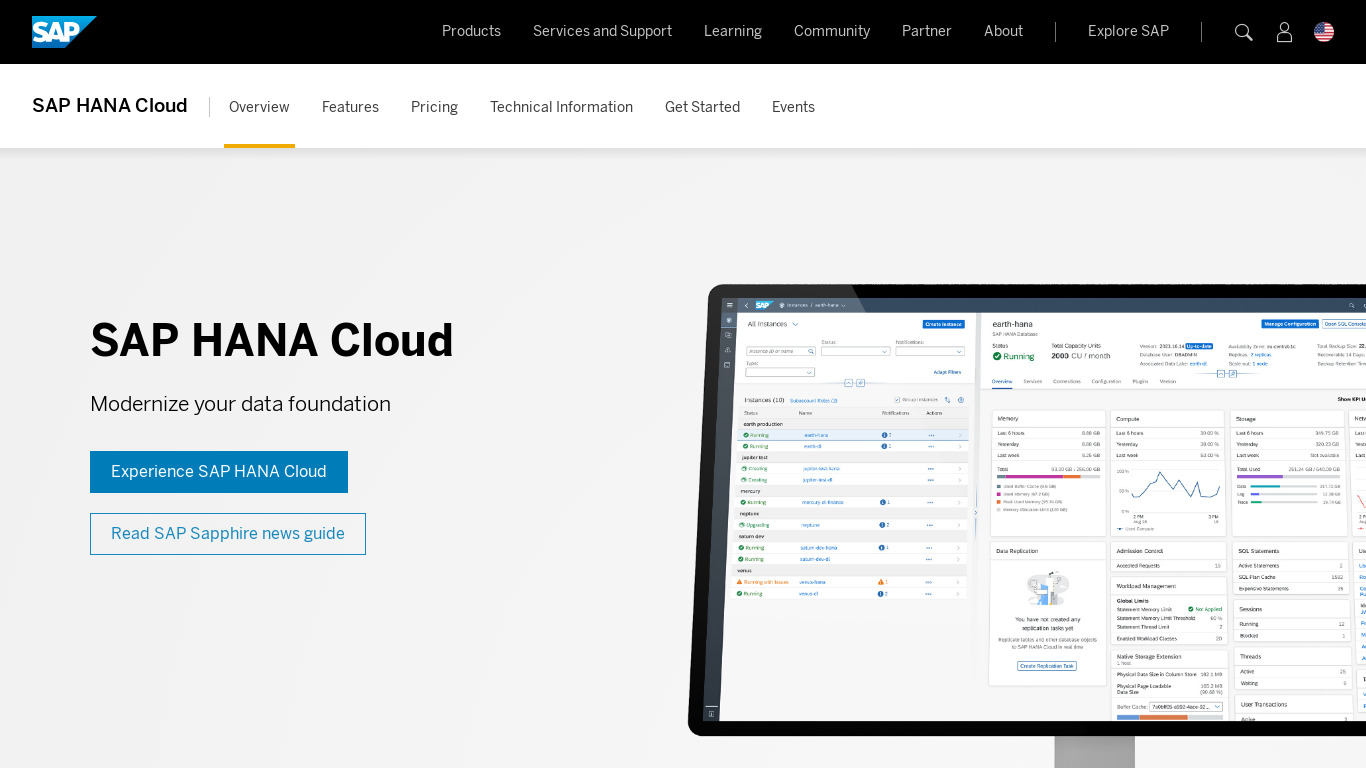 SAP HANA Cloud Landing page