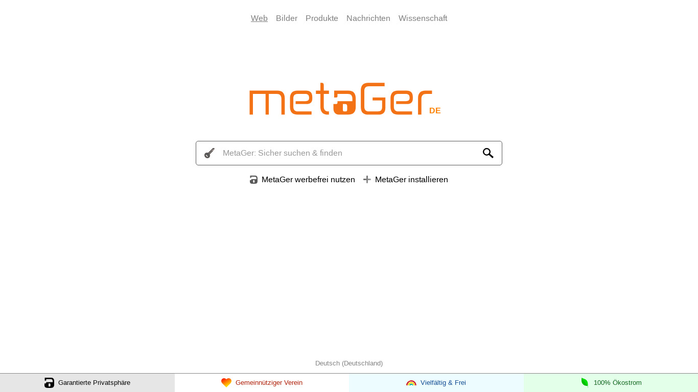 MetaGer Landing page