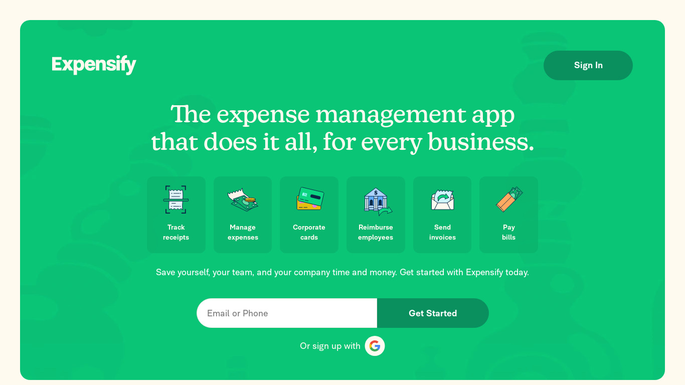 Expensify Landing page