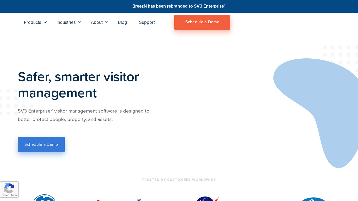 Visitor Management Landing page