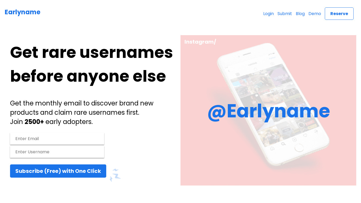 Earlyname Landing page