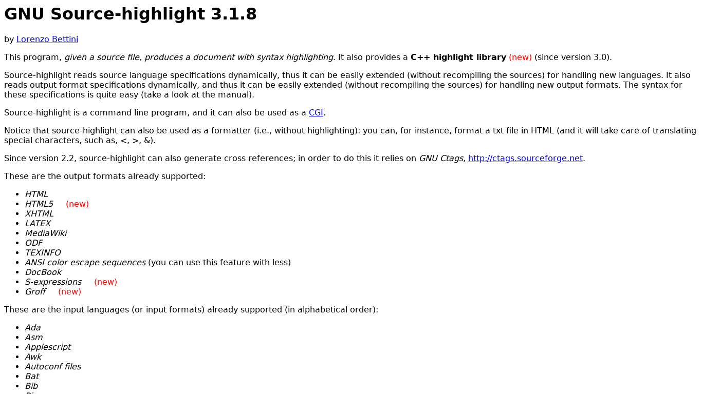 gnu source-highlight Landing page