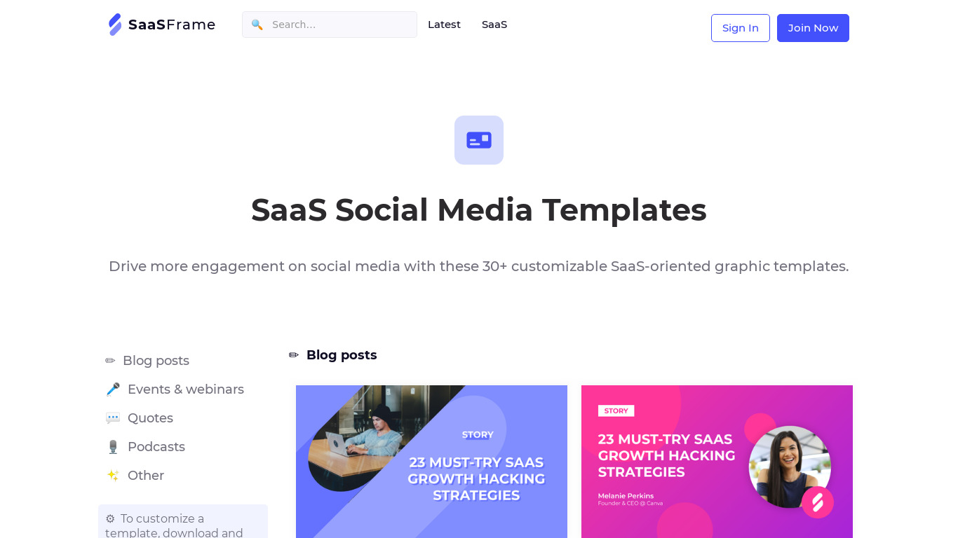 SaaS Social Media Templates Landing page