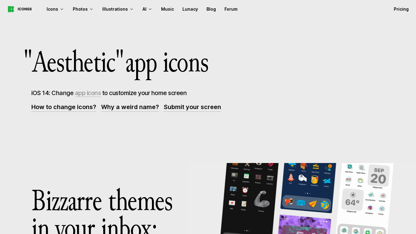 Aesthetic app icons Landing page