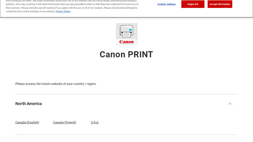 Canon PRINT Inkjet/SELPHY Landing Page