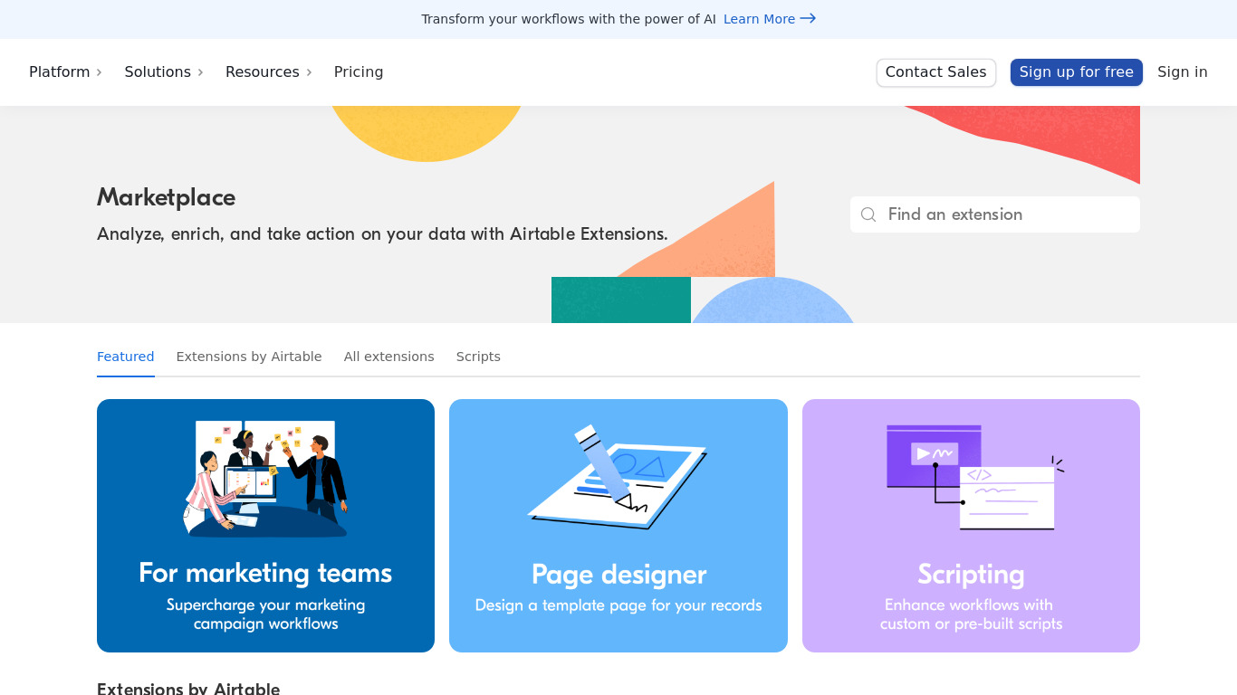 Airtable Marketplace Landing page