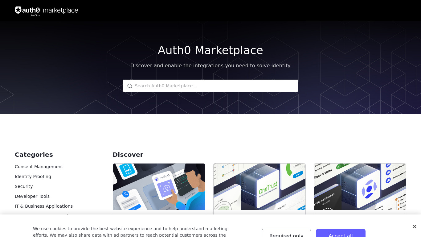 Auth0 Marketplace Landing page
