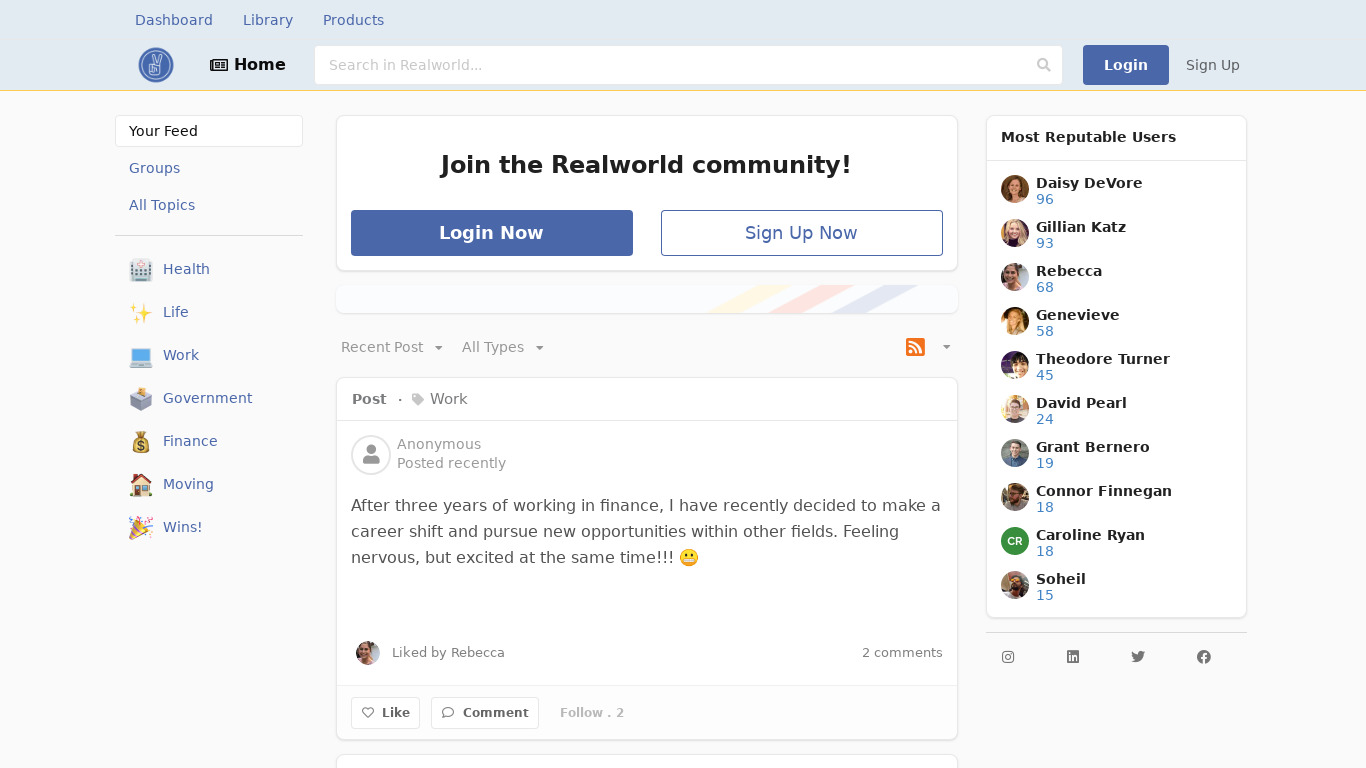 Realworld Community Landing page