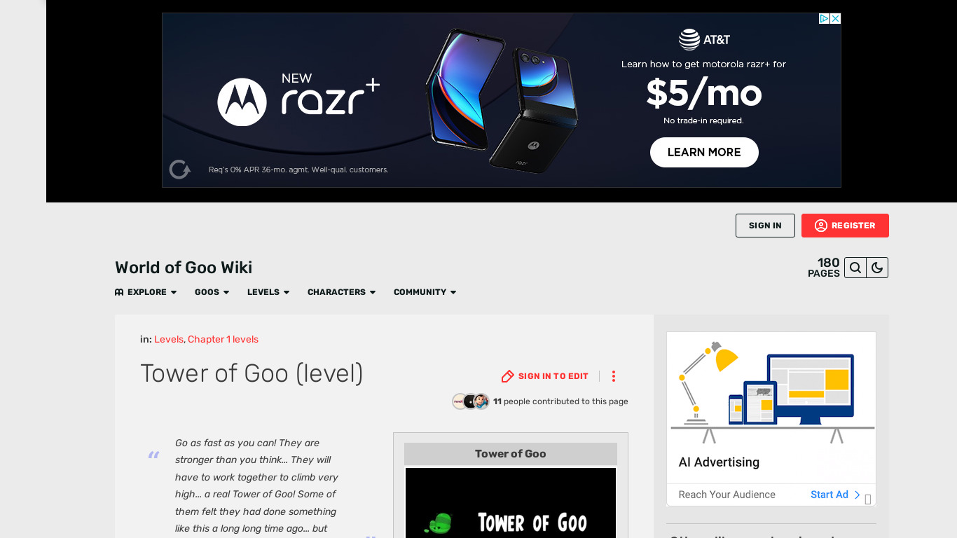 Tower of Goo Landing page