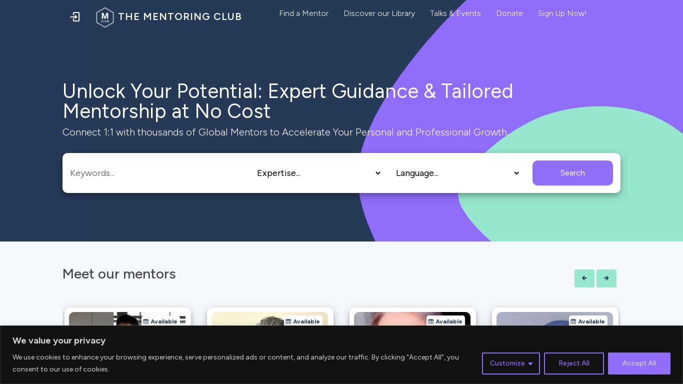 The Mentoring Club Landing page