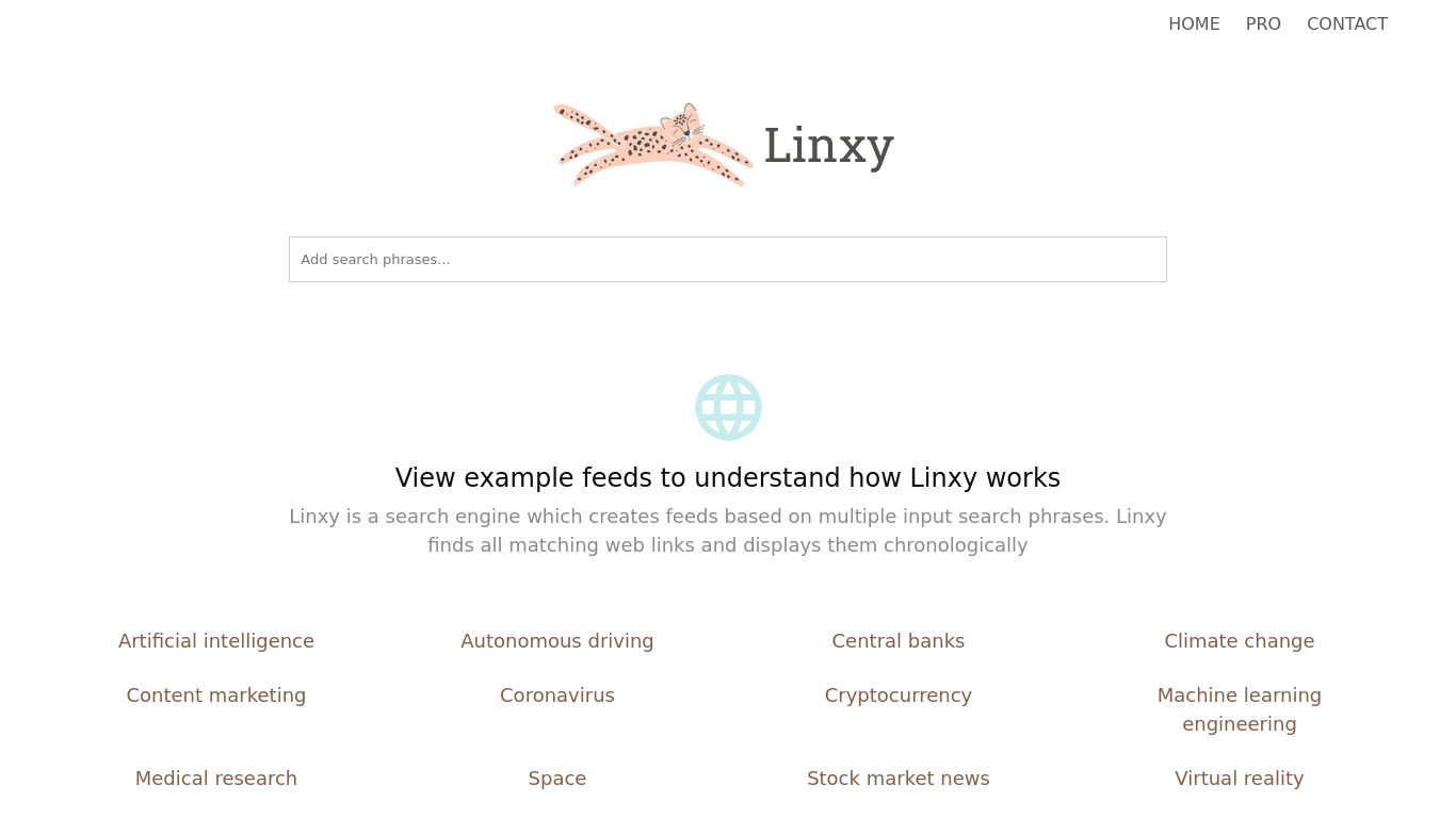 Linxy Landing page