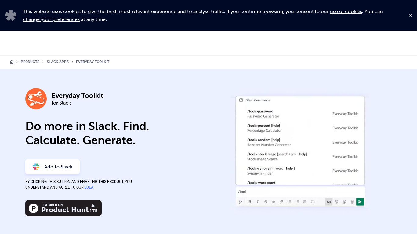 Everyday Toolkit for Slack Landing page