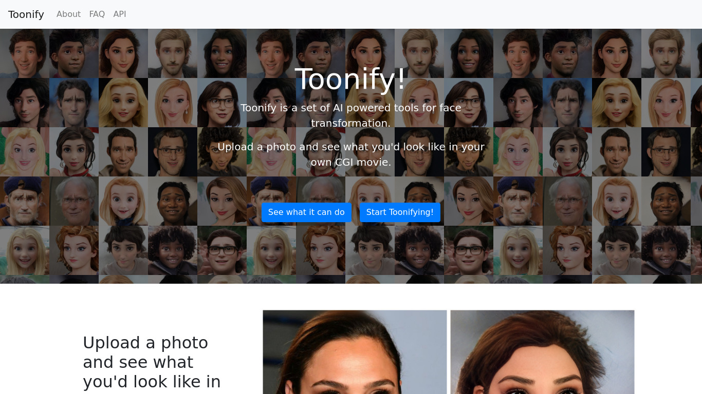 Toonify Landing page