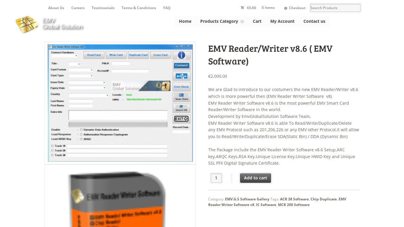 EMV Reader Writer Software Landing page