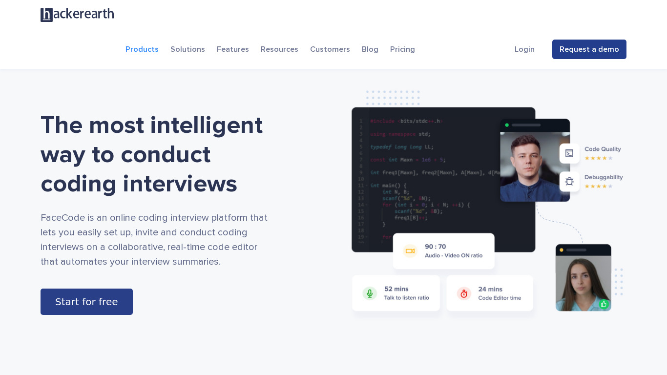 FaceCode Landing page