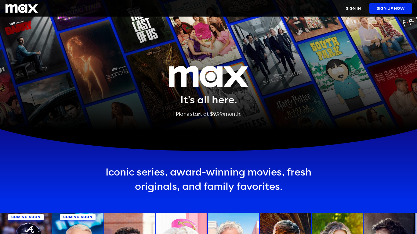 HBO Max Landing page