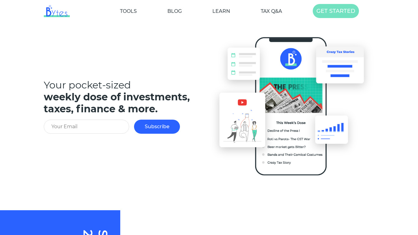 Bytes by Quicko Landing page