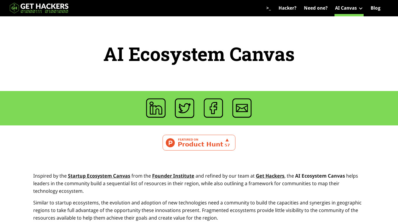 AI Ecosystem Canvas Landing page