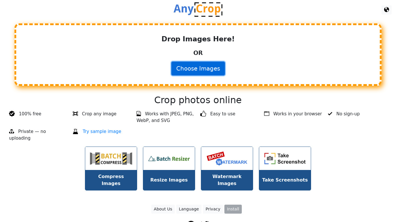 AnyCrop Landing page