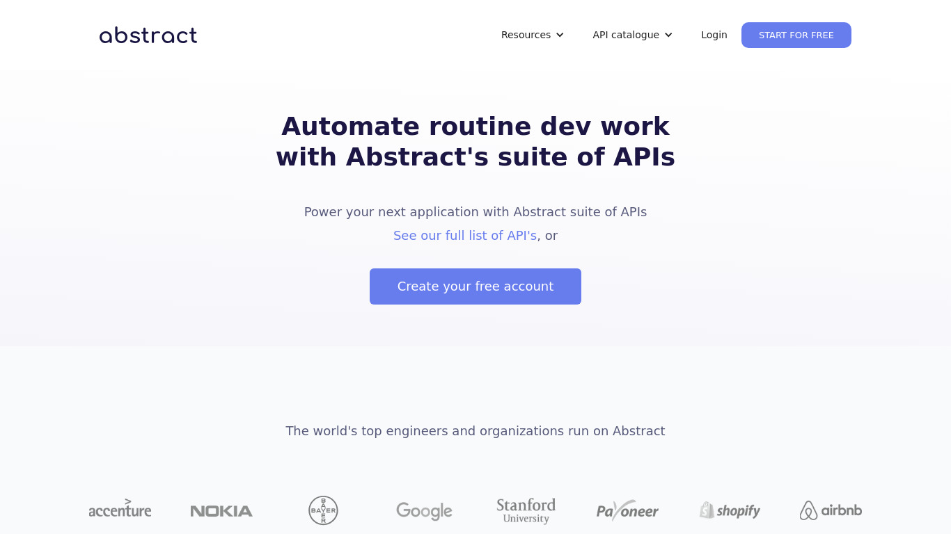 Abstract APIs Landing page