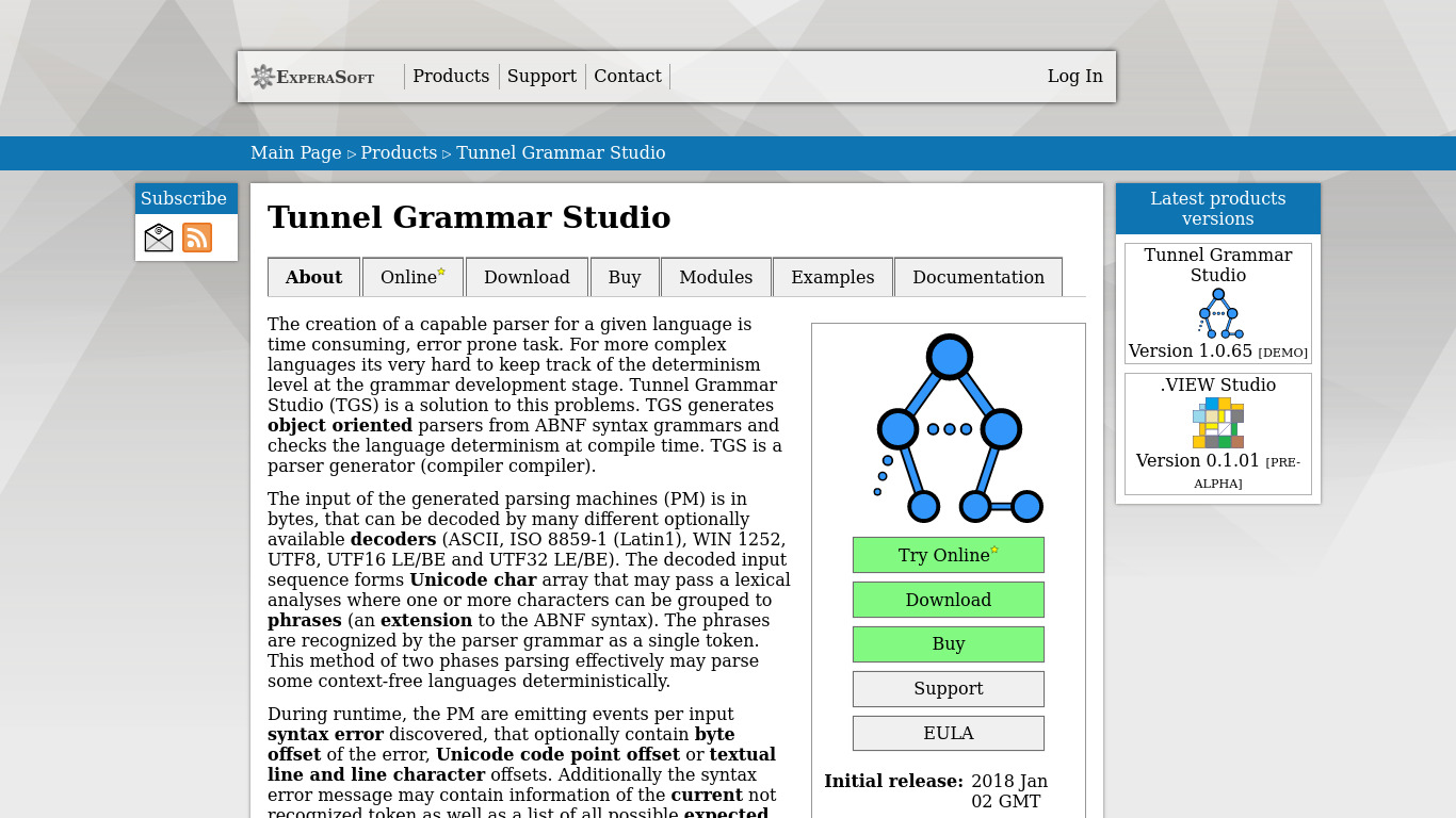 ExperaSoft Tunnel Grammar Studio Landing page