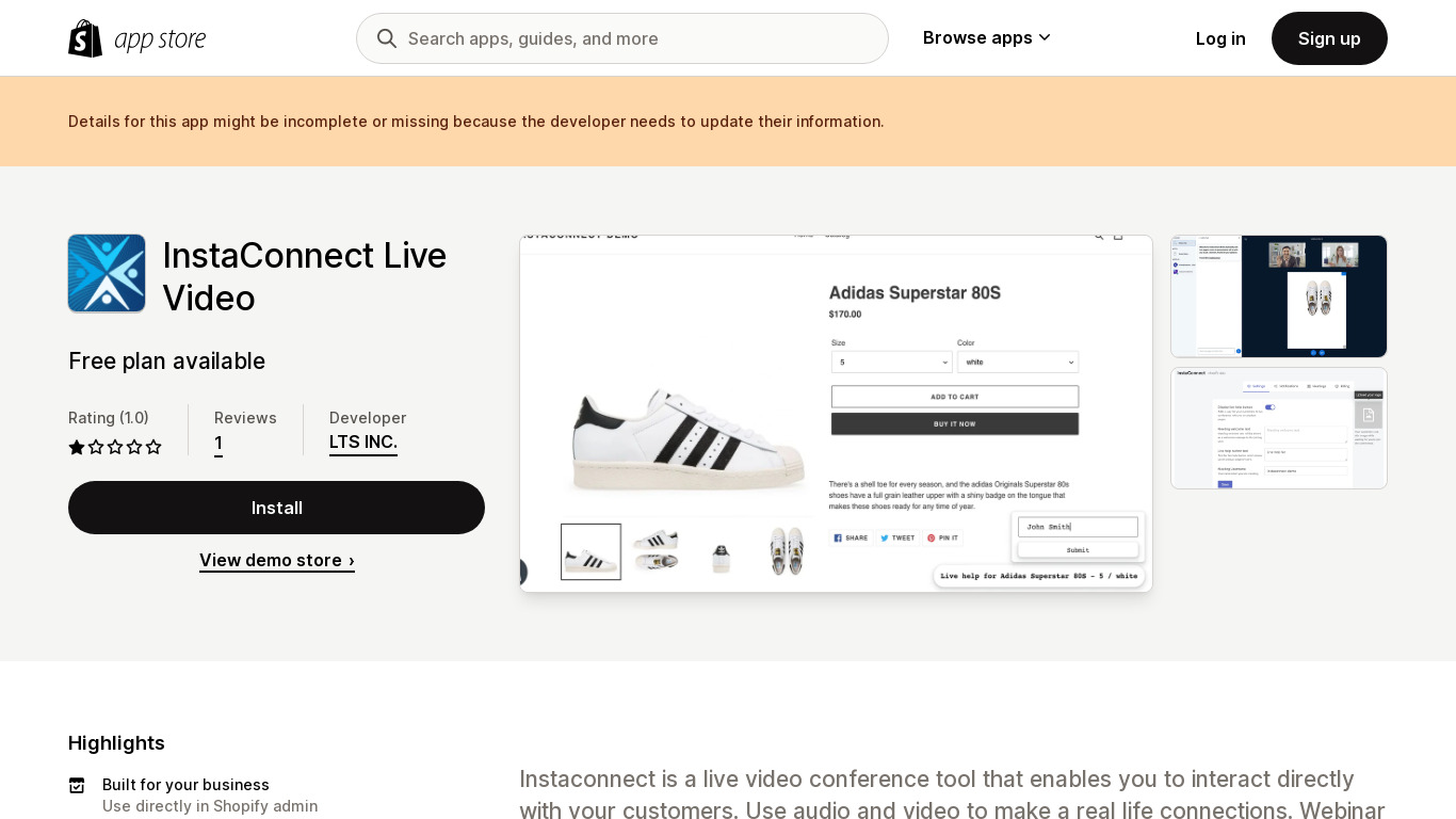 InstaConnect Live Video Sales Landing page