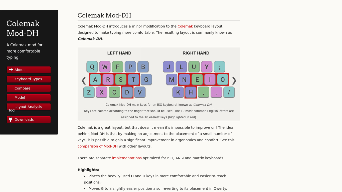 Colemak Mod-DH Landing page