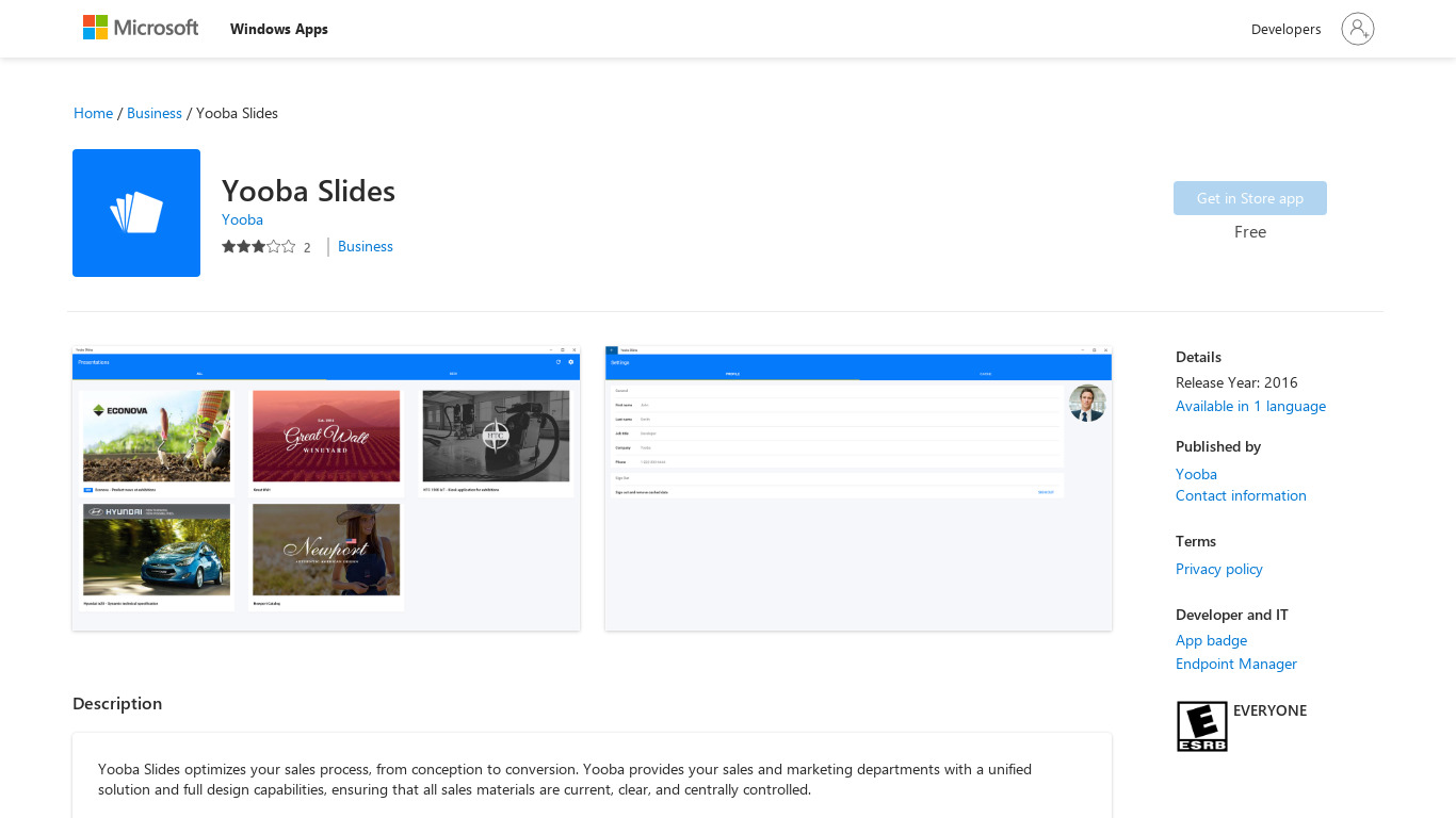 Yooba Slides Landing page