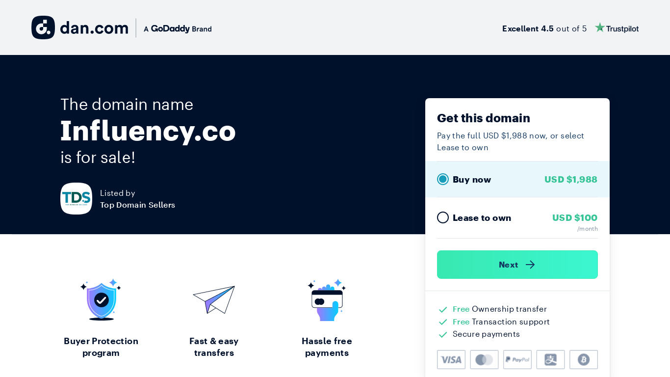 Influency Landing page