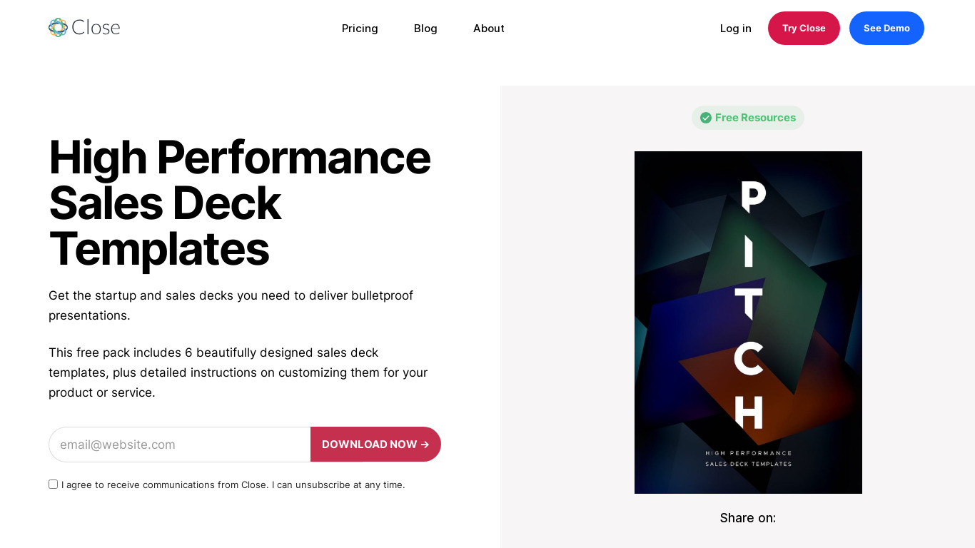 High-Performance Sales Deck Templates Landing page