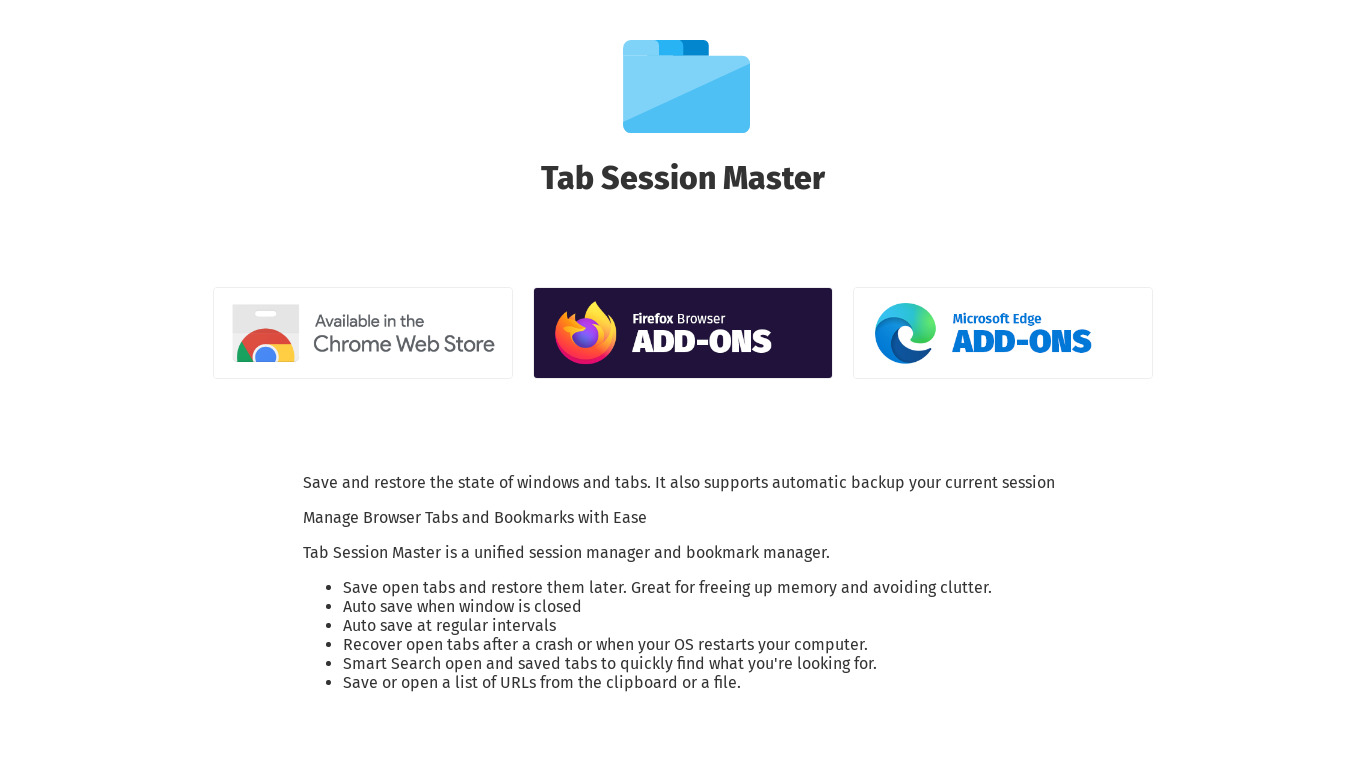 Tab Session Master Landing page