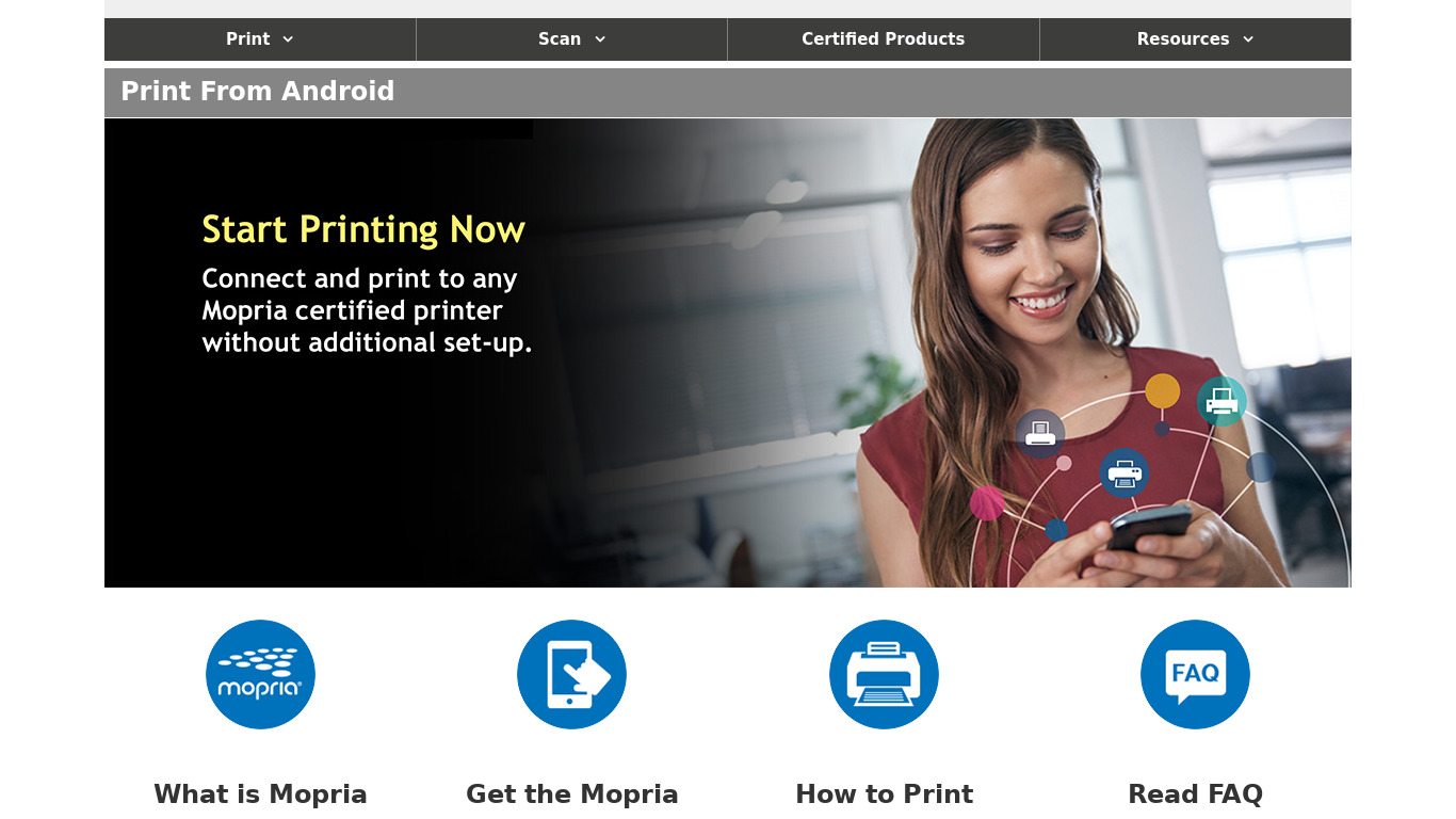 Mopria Print Service Landing page