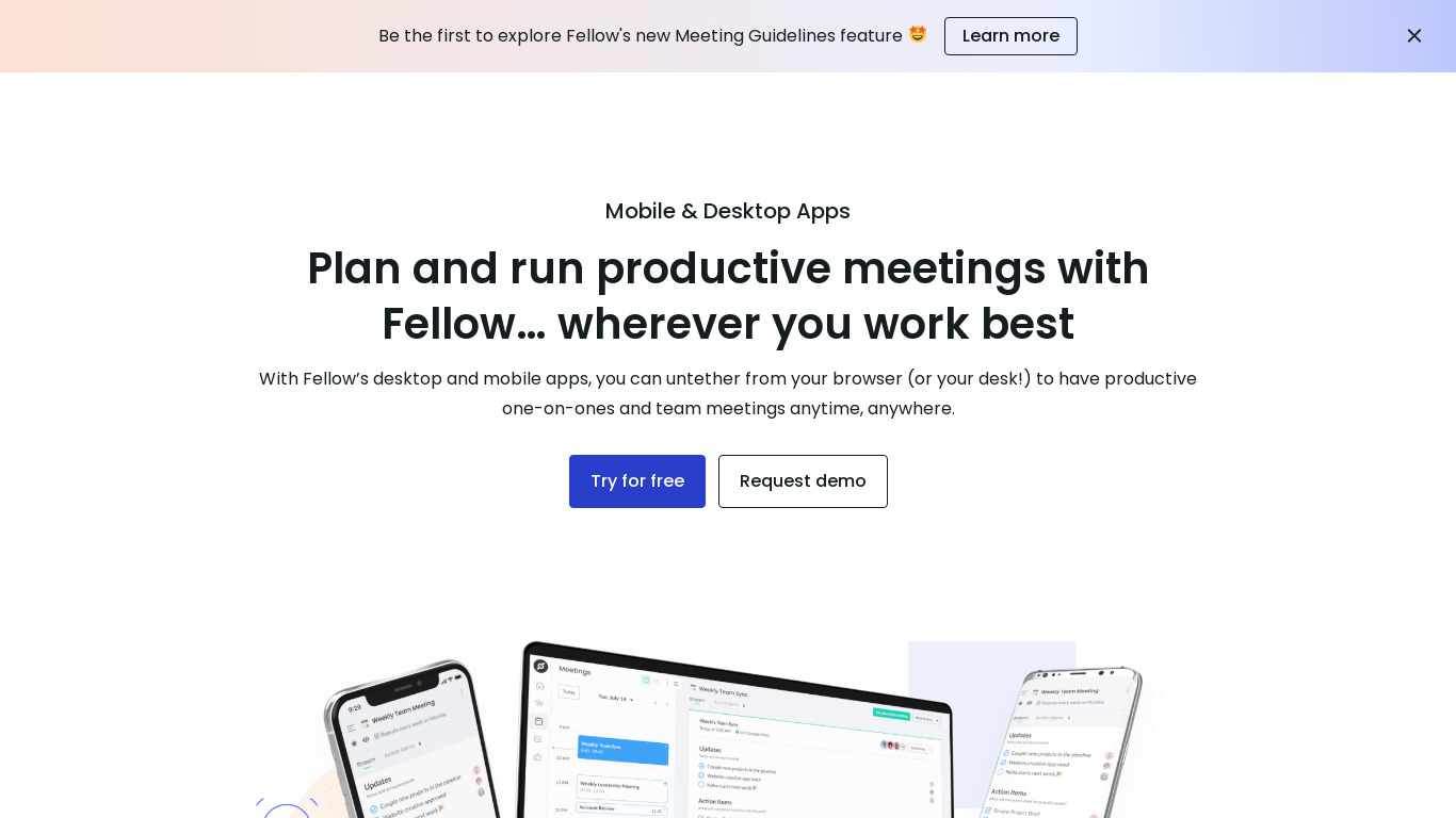 Fellow Desktop & Mobile Apps Landing page