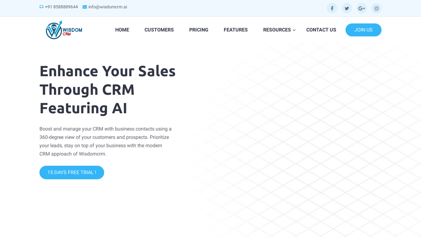 WisdomCRM.ai Landing page
