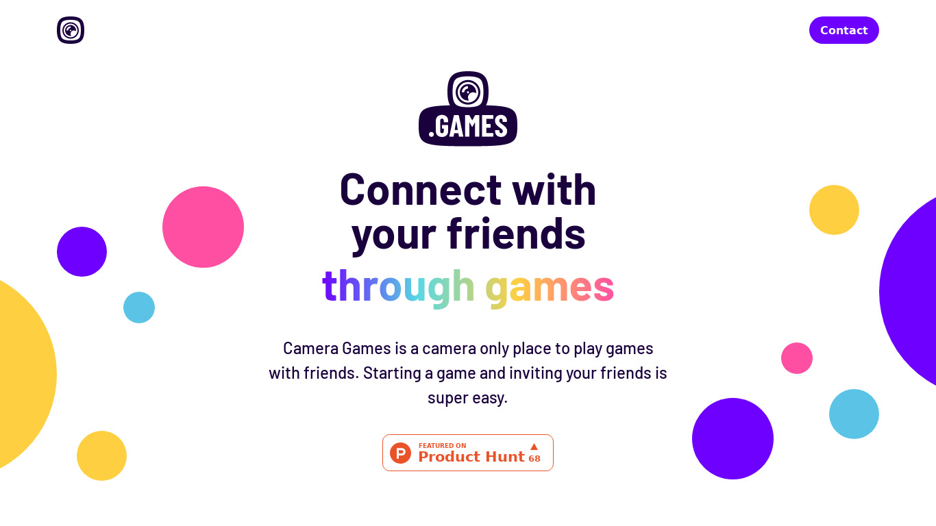 Camera Games Landing page