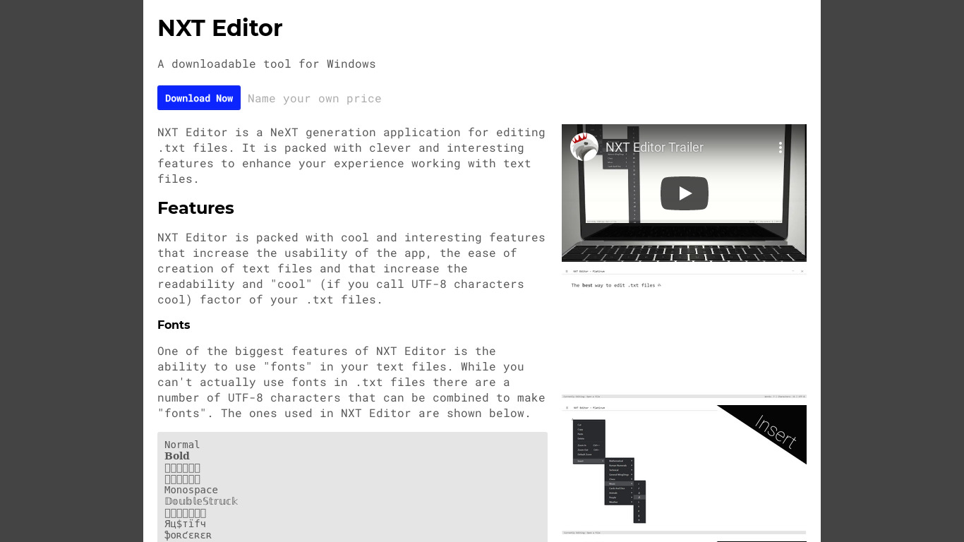 NXT Editor Landing page