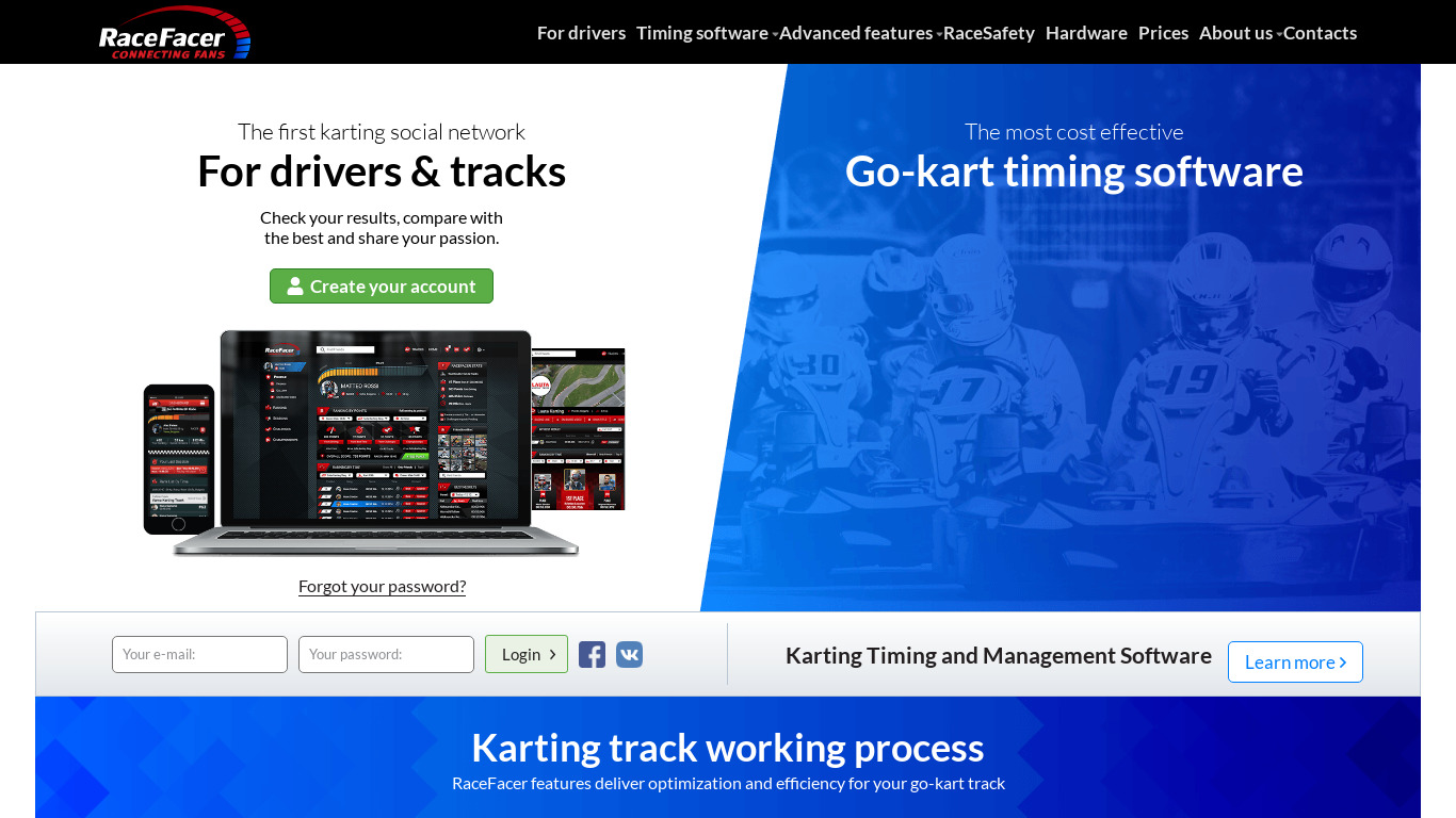RaceFacer Landing page