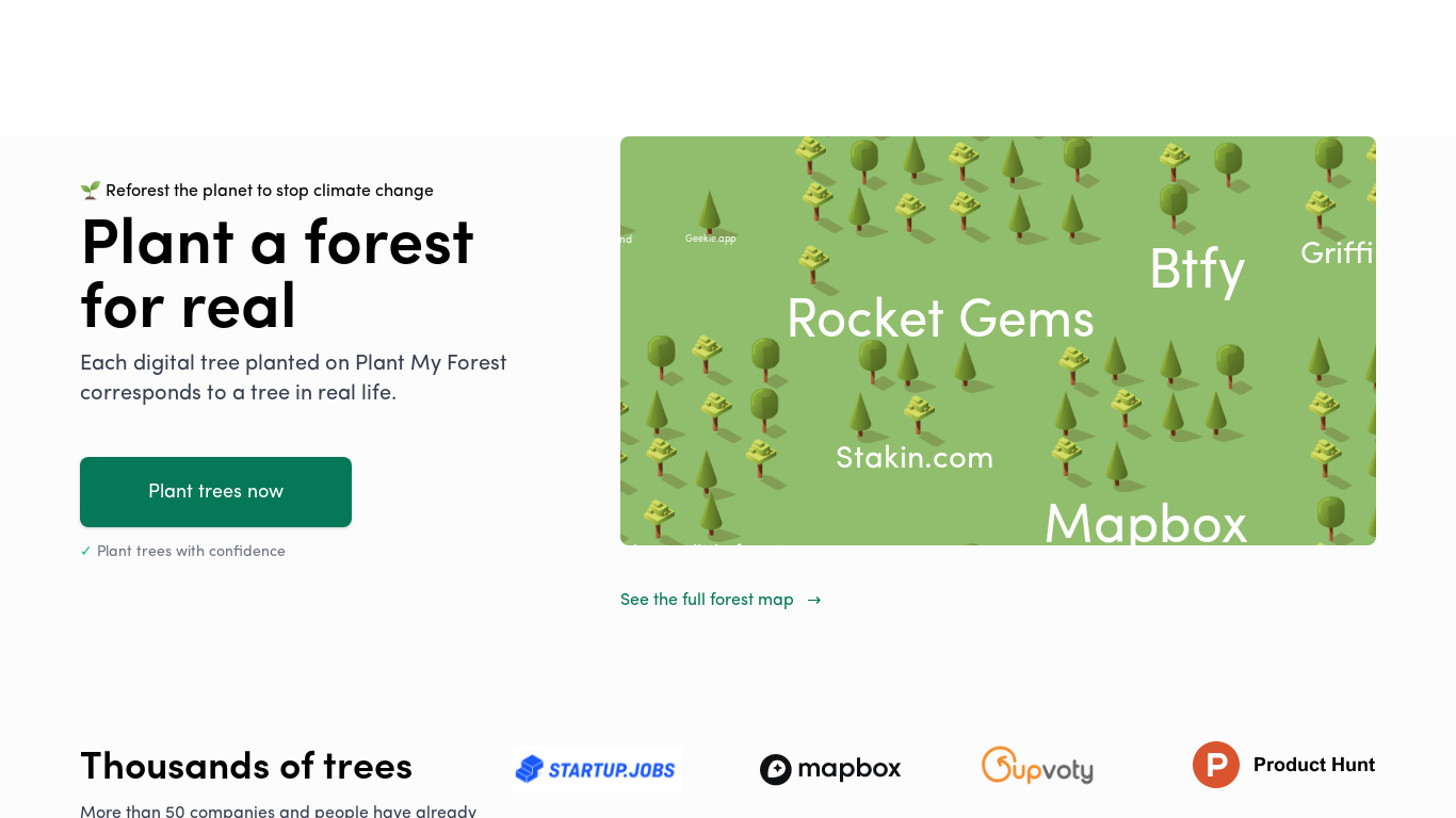🌱 Plant My Forest Landing page