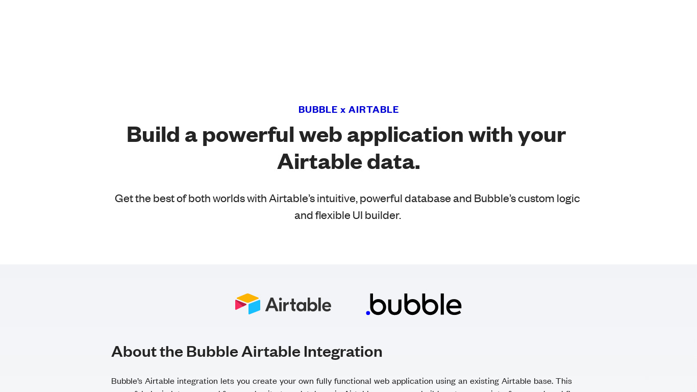 Bubble Airtable Integration Landing page