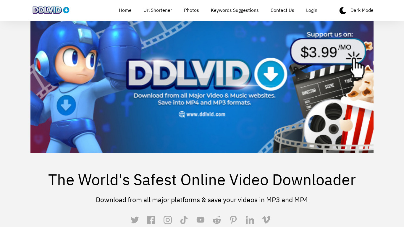 DDLVid - Online Video Downloader Landing page