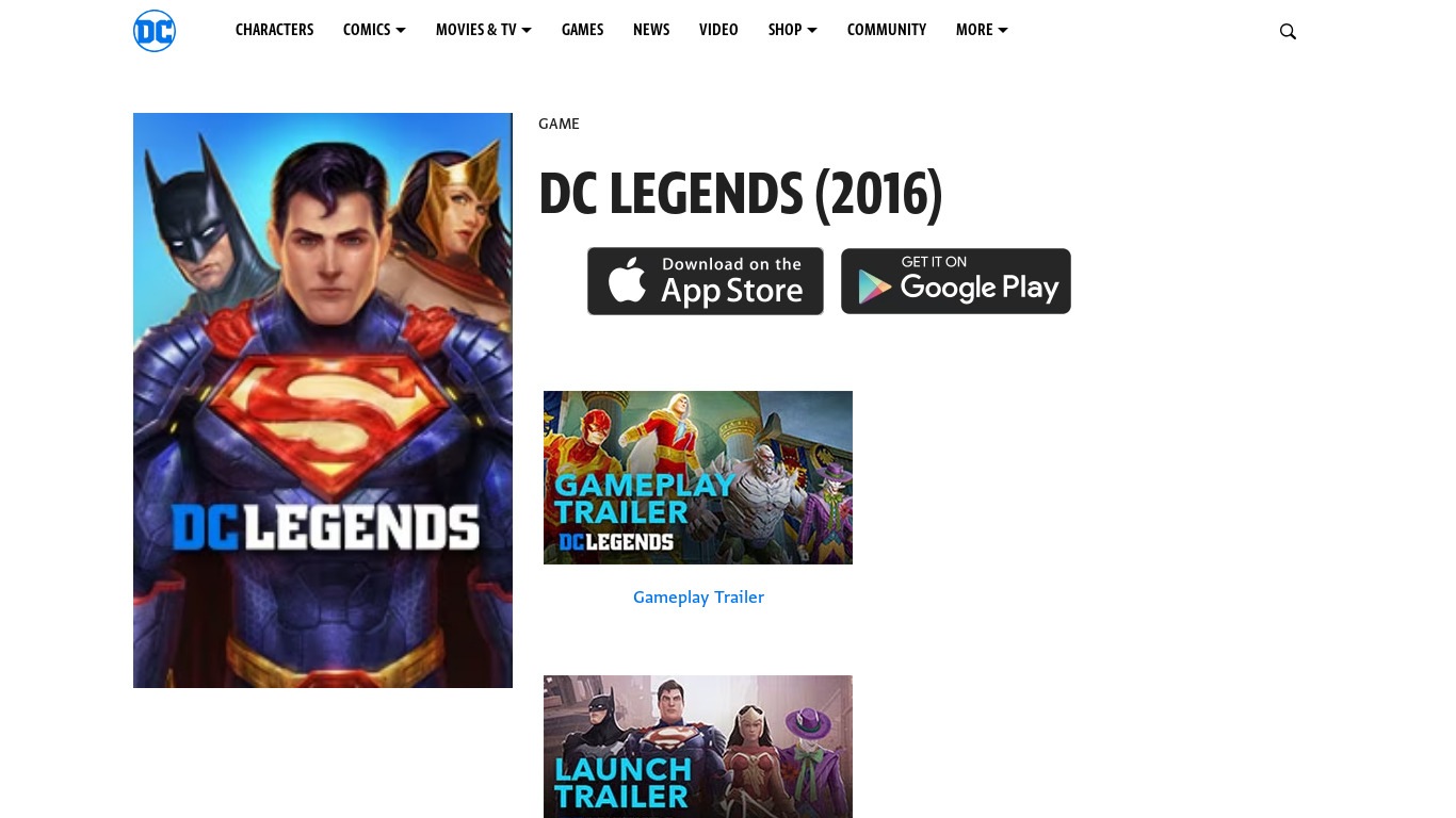 DC Legends Landing page