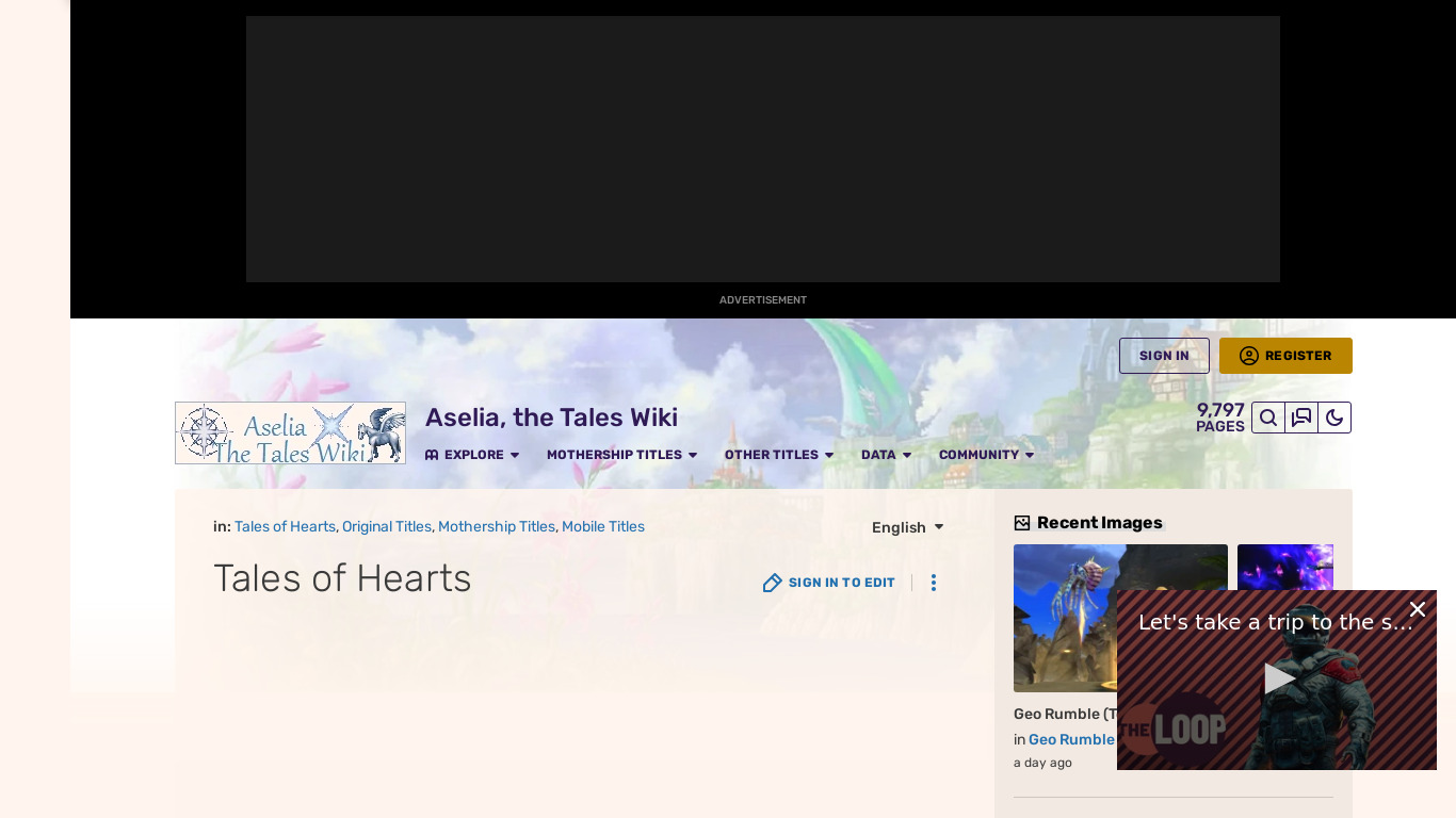 Tales of Hearts Landing page