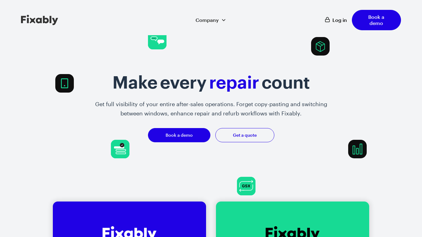 Fixably Landing page